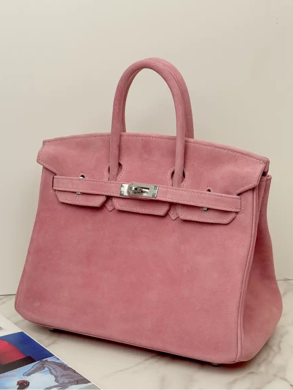 Veau Doblis SUEDE 5P BUBBLEGUM PINK ROSE SAKURA PHW imported Togo 40 Birkin RARE